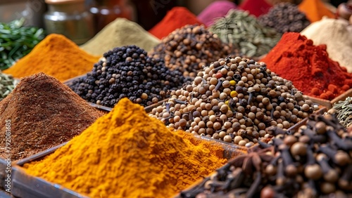 Vibrant Spices at an Eastern Market: Culinary Inspiration. Concept Eastern Market, Culinary Inspiration, Vibrant Spices, Exotic Ingredients, Market Scenes