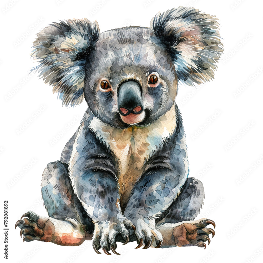 A cute baby koala is sitting on its hind legs and looking at the camera A cute baby koala is sitting on its hind legs and looking at the camera