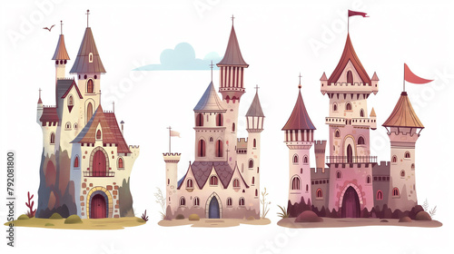 Conjunto de castelos no fundo branco - Ilustração photo