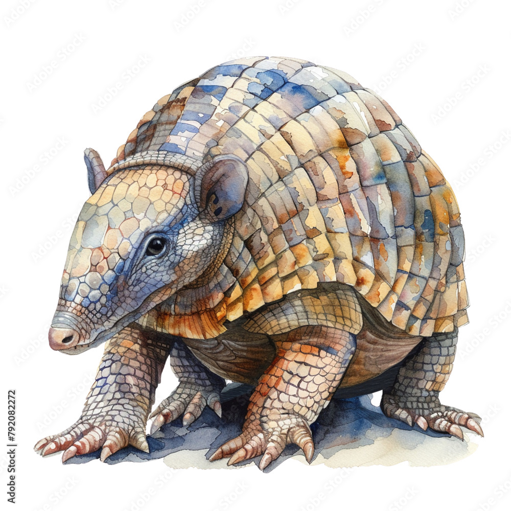 Fototapeta premium A watercolor painting of a tortoise with a blue and white shell