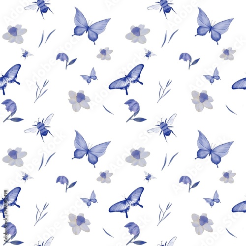 pattern of flowers, insects and plants. illustration