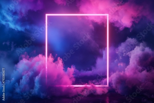 pink and blue neon light square frame background, neon light frame background, modern neon light background, neon background with frame, background