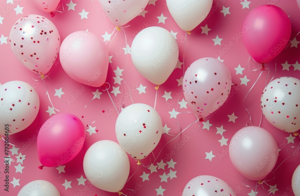 Pink and White Balloons With Confetti