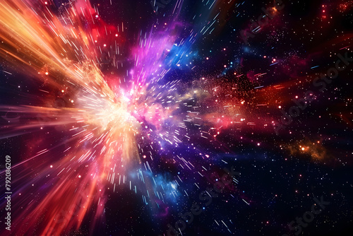 Radiant neon galaxy exploding with colorful energy in a captivating display. Brilliant artwork on black background.