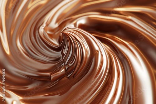 Abstract chocolate swirl background, closeup of liquid chocolate with spiral pattern for elegant and luxurious design projects or packaging use