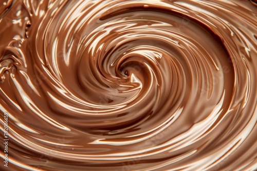 Abstract chocolate swirl background, closeup of liquid chocolate with spiral pattern