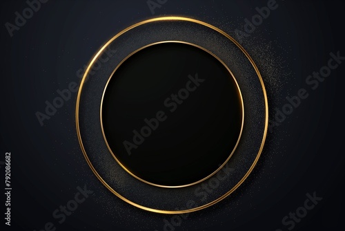 Elegant golden circle frame, space in middle for placing products or images, highlight format, elegant black background