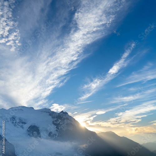 雄大な希望と未来を演出する朝焼けの山岳山頂写真風景 photo