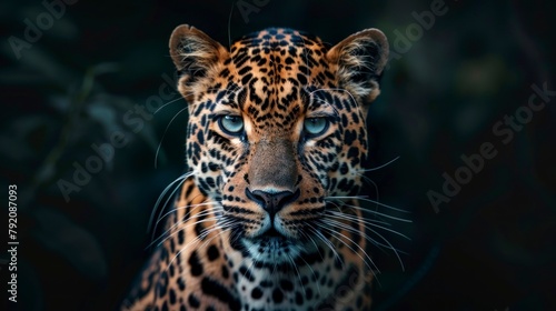 beautiful portrait of a leopard in its habitat at night with a single light in high resolution and quality