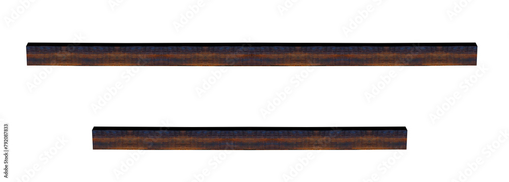 Short brown lacquered horizontal ceiling beams - on isolated transparent background. Short brown lacquered horizontal ceiling beams - on isolated transparent background.