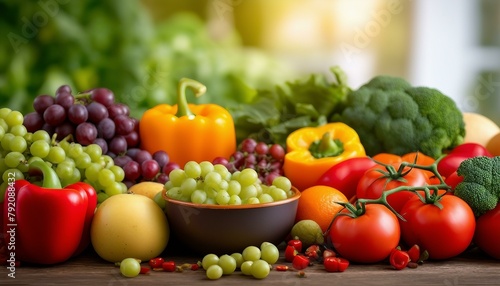 Display of fruits and vegetables on a table with different bowls placed next to each item indicating they were freshly made with these ingredients.