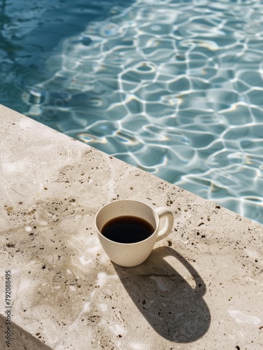 Cup of Coffee Next to Pool © homeganko