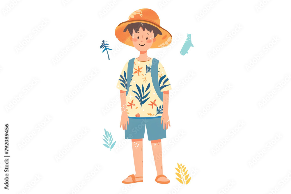 Cute graphic t-shirt with summer-themed illustration for boys, isolated on a solid white background Cute graphic t-shirt with summer-themed illustration for boys, isolated on a solid white background
