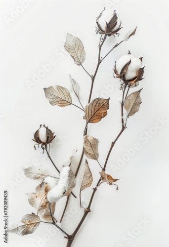 Branch With Leaves and Cotton