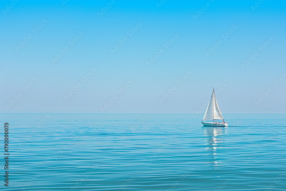 Distant sailboat gracefully gliding on calm waters