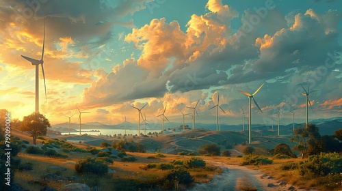 Vintage Style Poster: Promoting Wind Energy with Scenic Backdrop