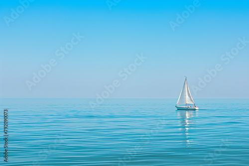 Distant sailboat gracefully gliding on calm waters