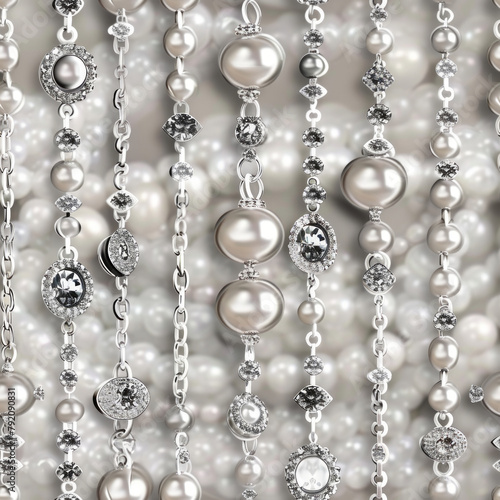 Seamless pattern of silver jewelry with pearls