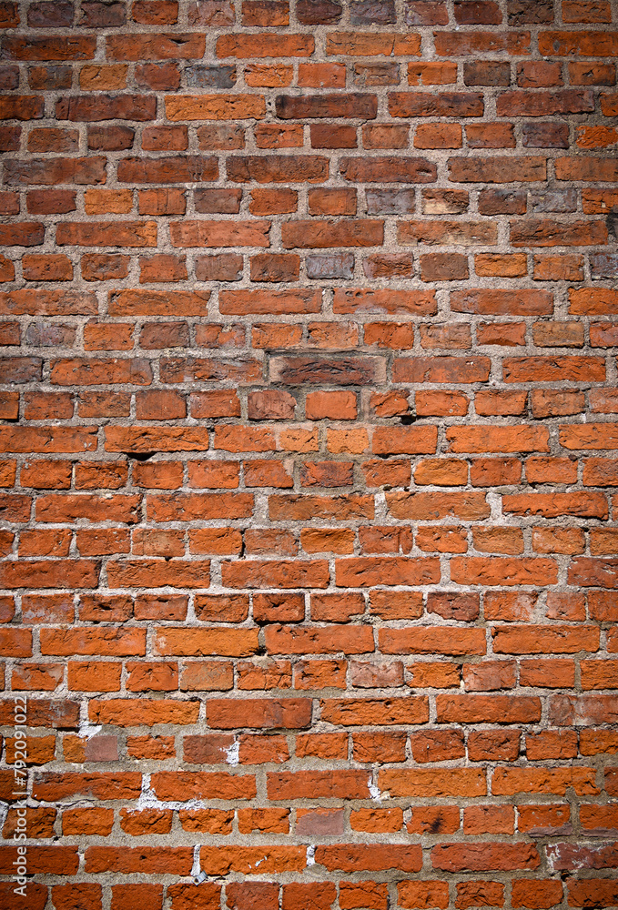 Obraz premium Brick wall of red color, old red brick wall texture background. 1