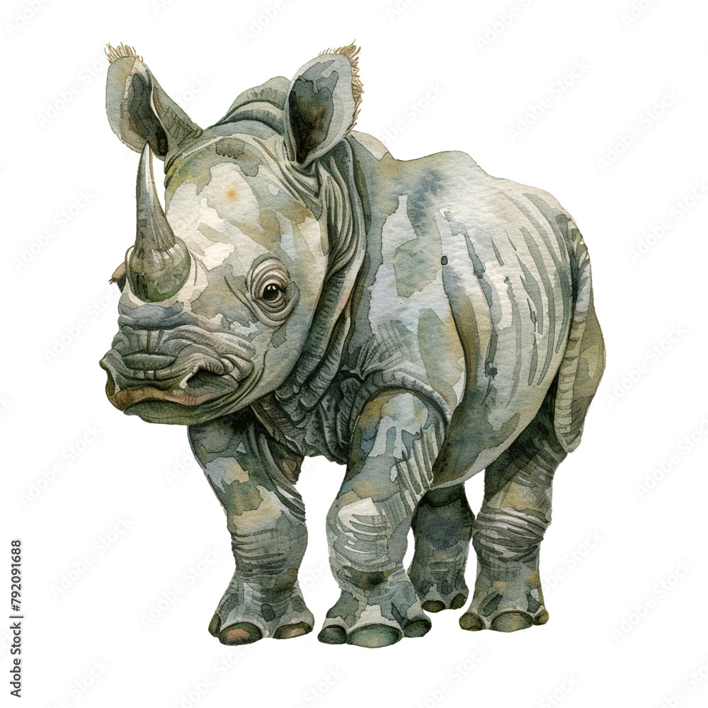 Fototapeta premium A baby rhino with a horn on its head
