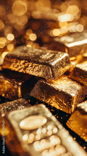 Macro shot of a stack of shiny gold bars