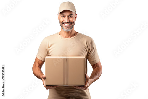 Happy caucasian delivery man