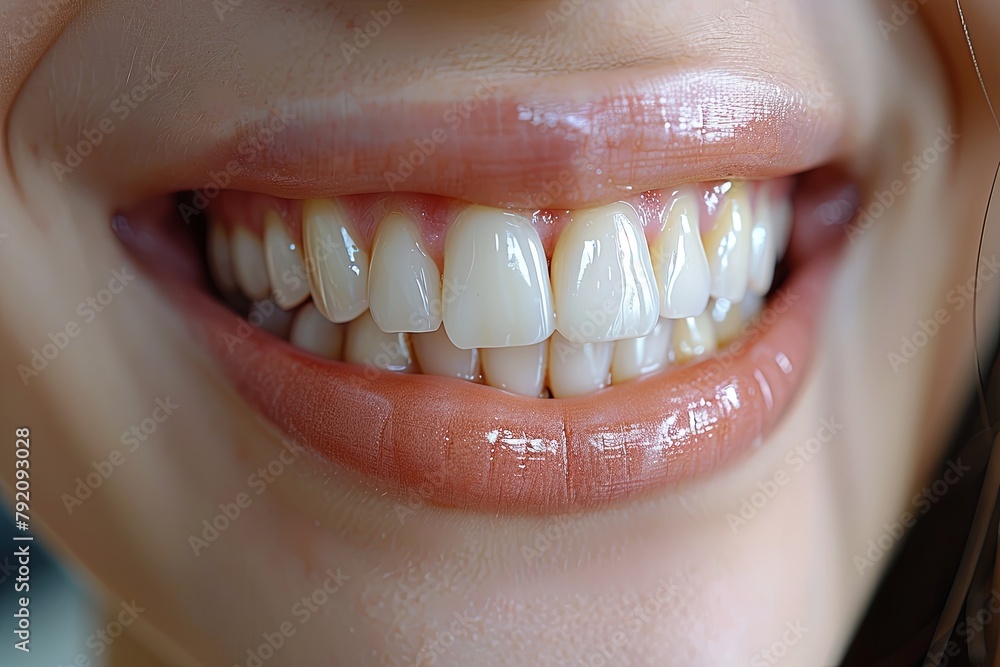 Fototapeta premium Perfectly straight white teeth, extra close-up of a smile.
