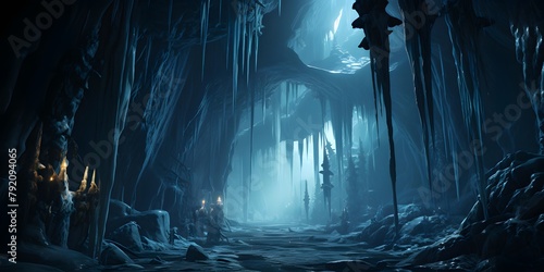 Fantasy dark cave with stalactites and stalagmites