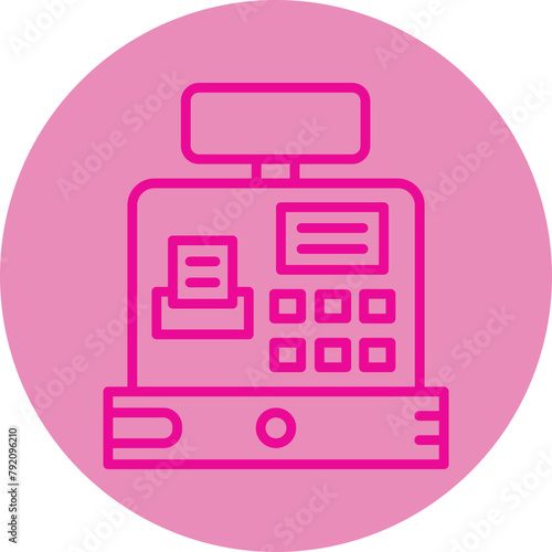 Cash Machine Pink Line Circle Icon