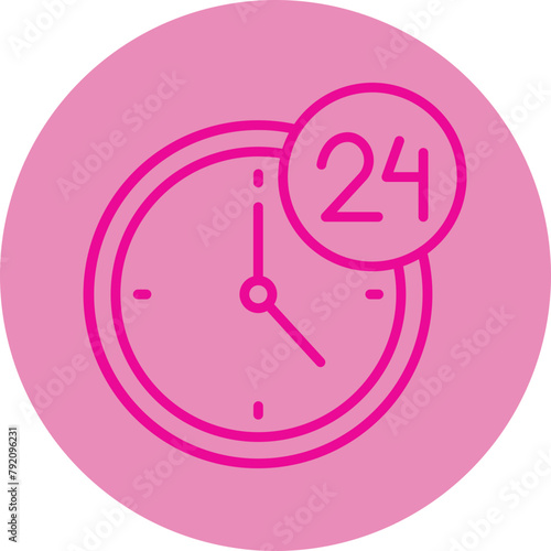 24 Hours Support Pink Line Circle Icon