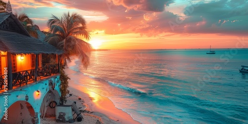 Sunrise on the shore of Zanzibar photo