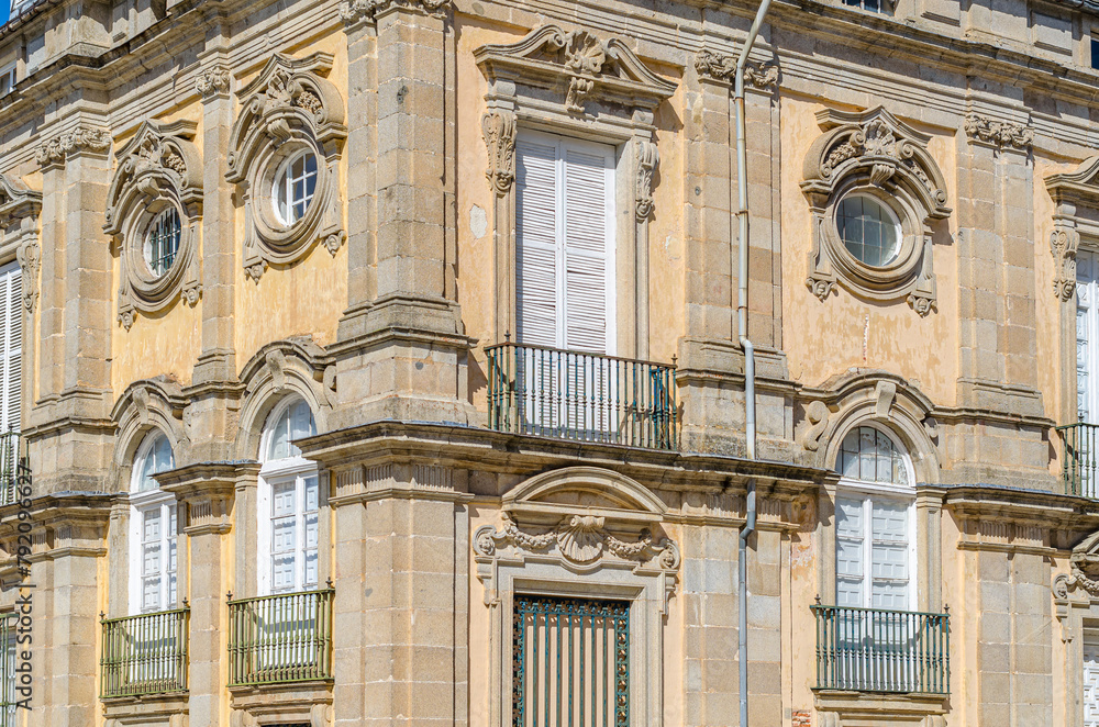 Fototapeta premium REAL SITIO DE SAN ILDEFONSO, SPAIN - OCTOBER 13, 2019: Detail of the Royal Palace of La Granja de San Ildefonso, an 18th-century palace in the small town of San Ildefonso, central Spain