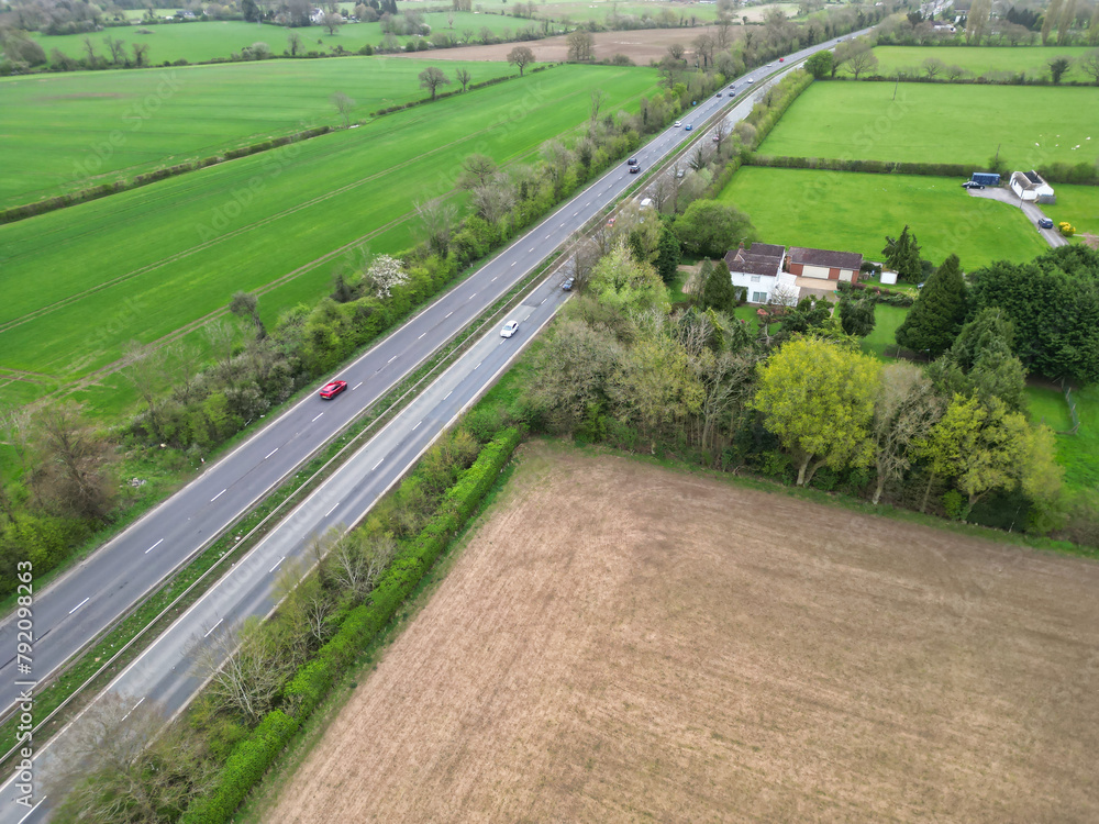 High Angle View of British Countryside Landscape Near Rugby City of England United Kingdom