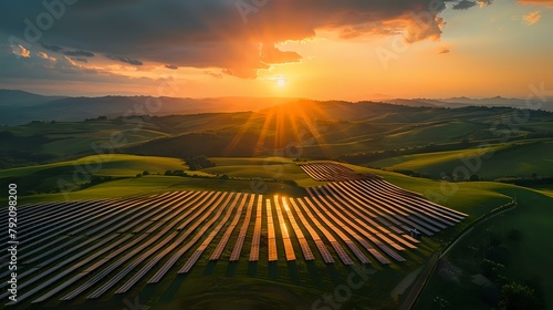 Sunset Over Solar Panels: A Symbol of Clean, Renewable Energy