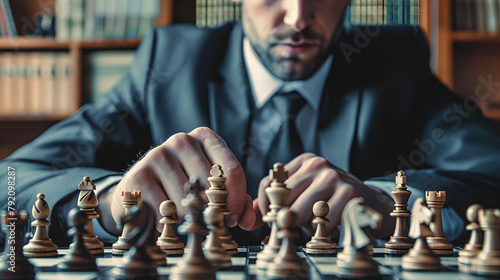chess battle, victory, success, leader, teamwork, business strategy . business man wear business suit move prepare move king chess pieces, plan strategy lead successful business competition leader