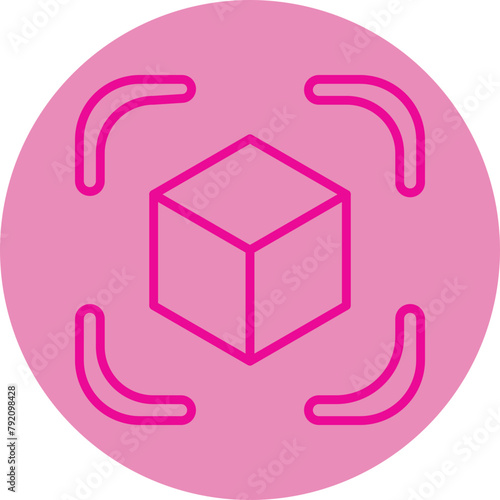 Cube Pink Line Circle Icon