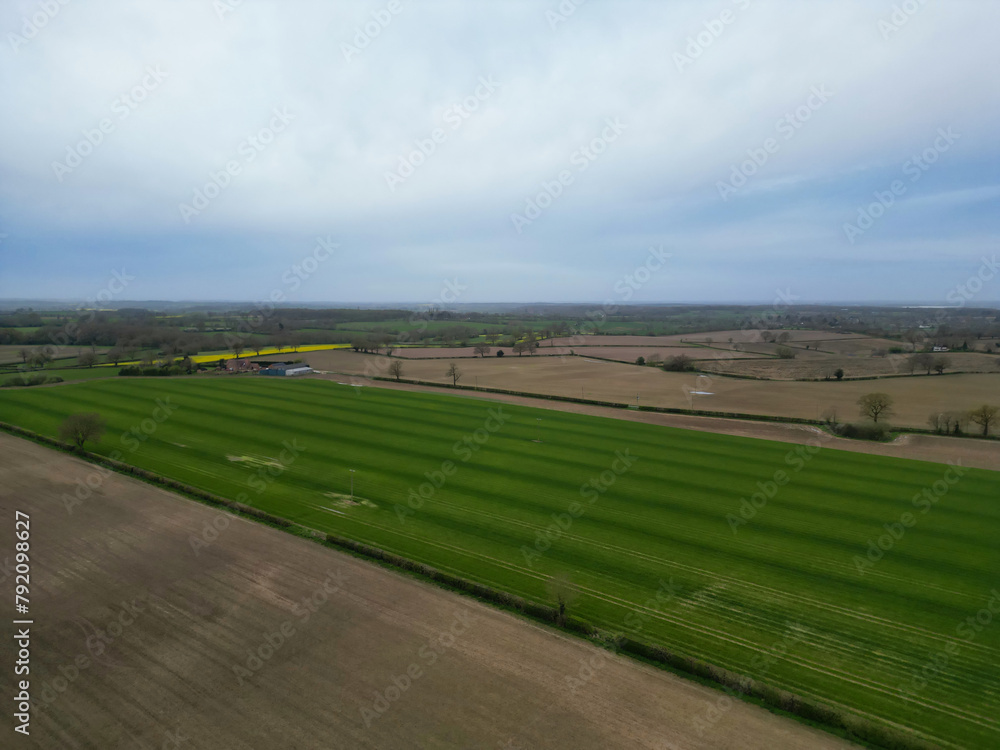 High Angle View of British Countryside Landscape Near Rugby City of England United Kingdom High Angle View of British Countryside Landscape Near Rugby City of England United Kingdom