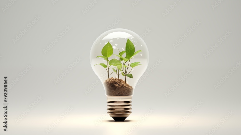 Eco friendly lightbulb with plants white background, Renewable and sustainable energy. Eco friendly lightbulb with plants white background, Renewable and sustainable energy.