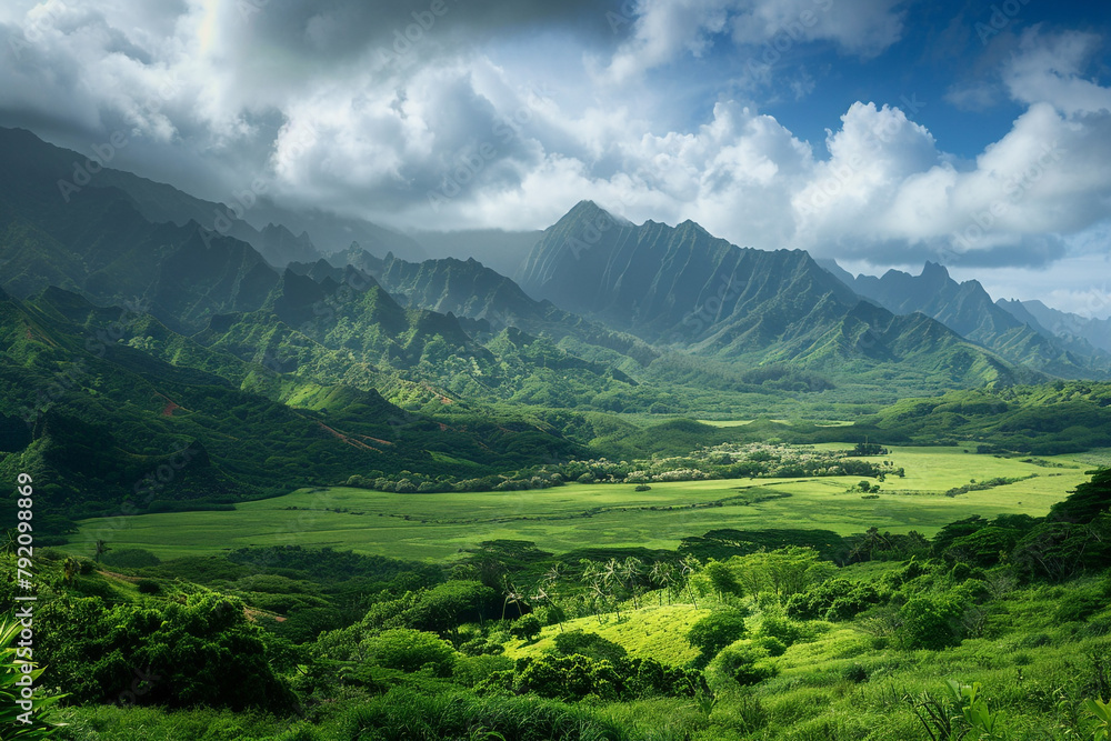 Majestic peaks rising above a lush green valley