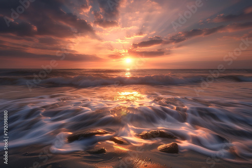 Majestic sunrise casting warm hues on the tranquil sea