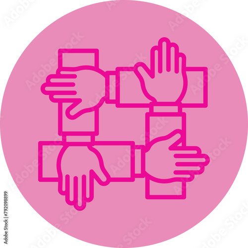 Teamwork Pink Line Circle Icon