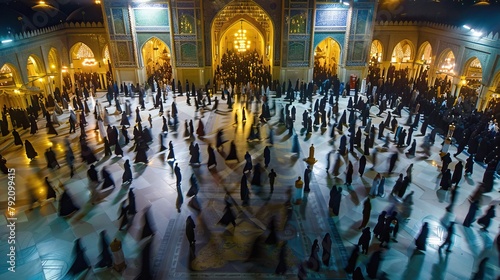 Muslim women glacing infront of the Holy Shrine in Karbala. Topview.

 photo