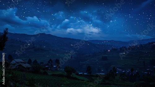 Nighttime stars display on mountain hills of Rwanda.  