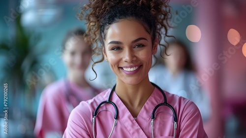 Highlighting workplace inclusivity for International Womens Day in healthcare with diverse nurses. Concept International Womens Day, Workplace Inclusivity, Healthcare, Diverse Nurses, Empowerment photo