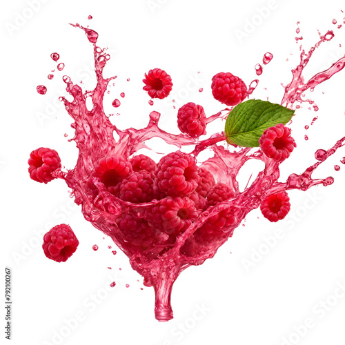 Fruits of the raspberry tumbling down into the juice splash 