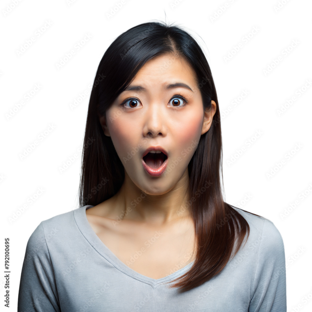 Surprised young woman with wide eyes on a clear background Surprised young woman with wide eyes on a clear background