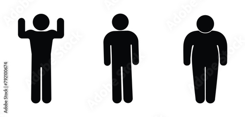 people icon, athletic figure illustration, athlete, obese person, stick figure human silhouettes