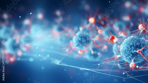 3D Render of Red Virus Particles in Blue Background