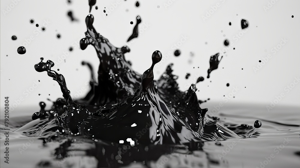 A splash of black ink on a gray background. A splash of black color. Black ink splatters suitable for art backgrounds. A splash of black ink on a gray background. A splash of black color. Black ink splatters suitable for art backgrounds.
