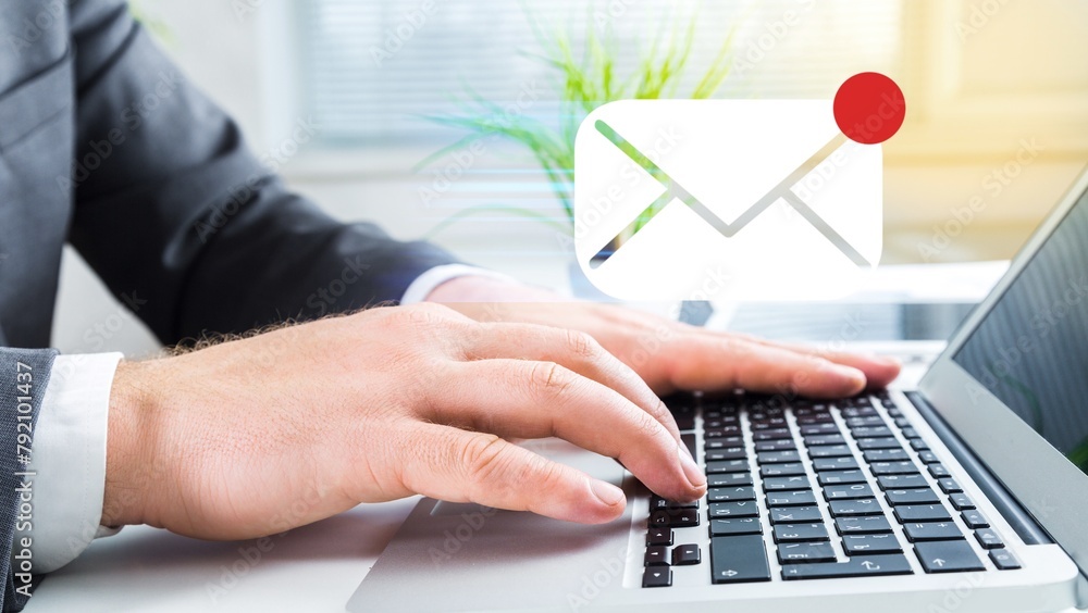 Fototapeta premium Email marketing, Business man sending email